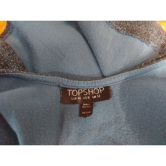 Top Shop Blue Sparkle Crop Top Womens Sz M Scoop Back Stretch P - Picture 3 of 3